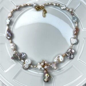 Handmade Freshwater Pearl Multi Shapes Adjustable Necklace Green Luster Pendant